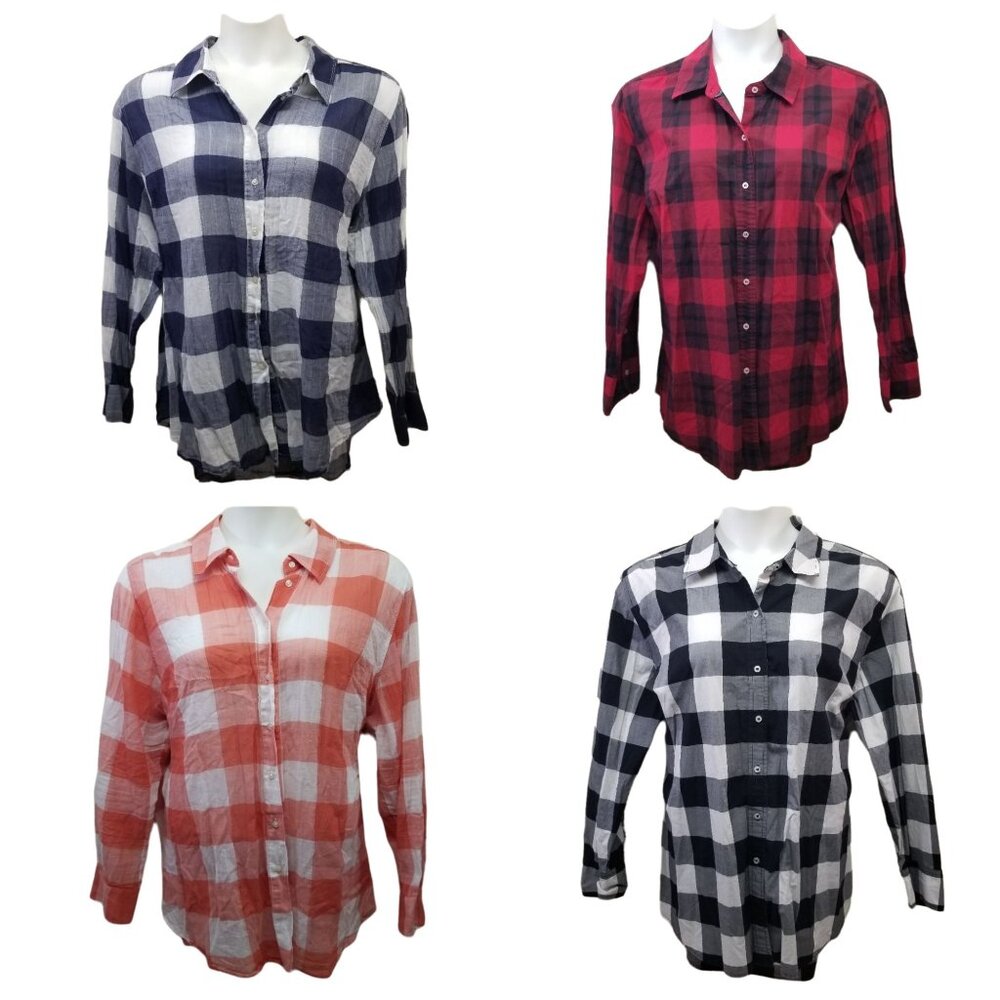 Lane Bryant 22 24 Plaid Check Blouse Lot Red Blue Black Pink Lumberjack